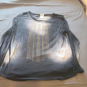 Vocal Midnight Blue Long Sleeve Top with Silver Detailing